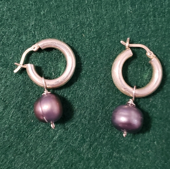 Freshwater pearl,turquoise and Amber silver earrings - Picture 3 of 9